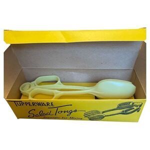 Vintage Tupperware Salad Tongs‎ Yellow Pastel 1958 Original Box